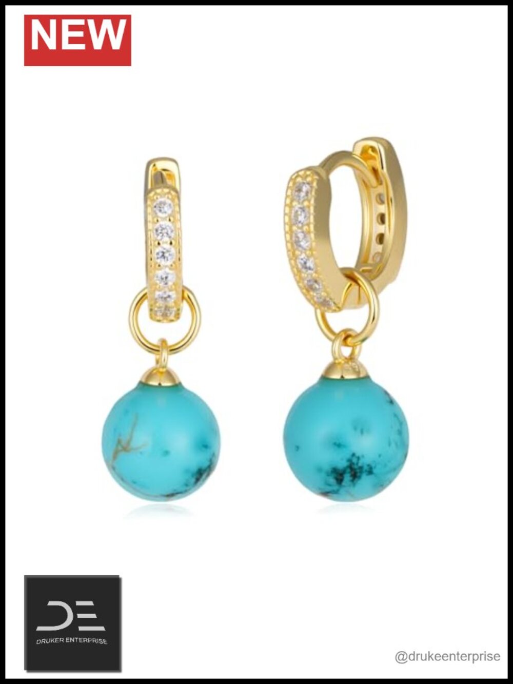 Genuine Turquoise Dangle Earrings, 925 Sterling Silver Beaded Drop Earrings for